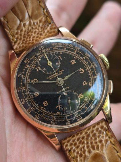 Rare Vintage Chronographe Suisse Antimagnetique Black Dial 18k Rose Gold  ฟังชั่นท๊อป จับเวลาได้ 45นาที ต่างจากรุ่นวินเทจปกติ รูปที่ 3