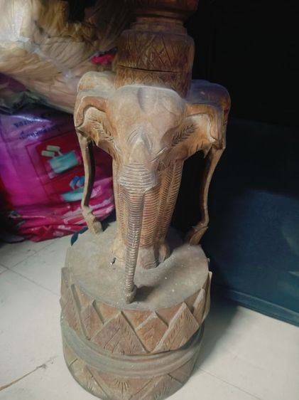 โต๊ะไม้เก่าแกะสลักลายช้าง งานฝีมือ แฮนด์เมด  รูปที่ 2