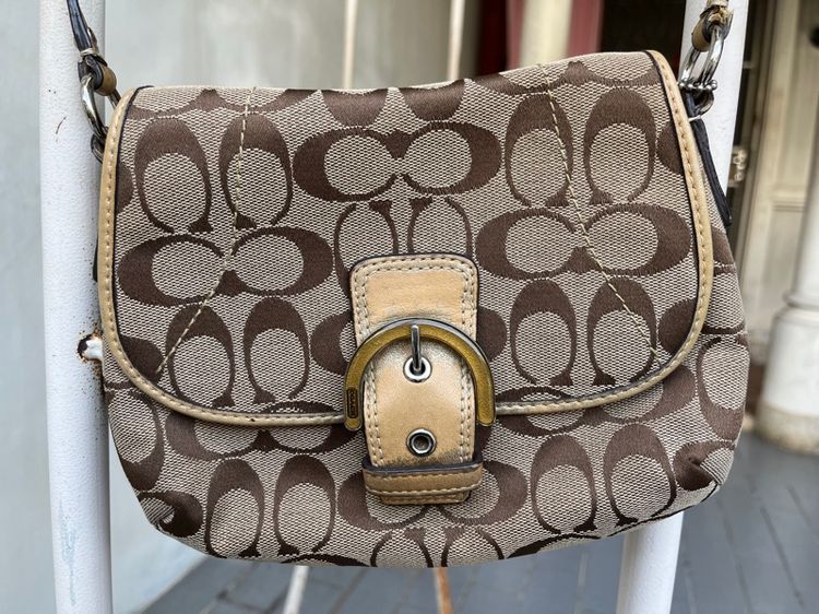 หญิง น้ำตาล ผ้าใบ กระเป๋าสะพาย Coach งานเก่า มือสอง