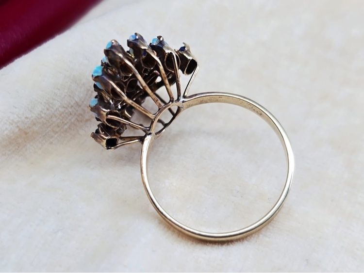 งานเก่า แหวนเรือนทองแท้ K8 พลอยแท้ โอปอล🤍ไพลิน💙 ไซส์ 54  รูปที่ 5