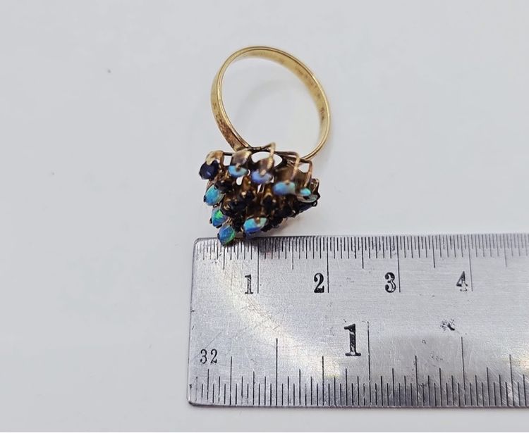 งานเก่า แหวนเรือนทองแท้ K8 พลอยแท้ โอปอล🤍ไพลิน💙 ไซส์ 54  รูปที่ 11