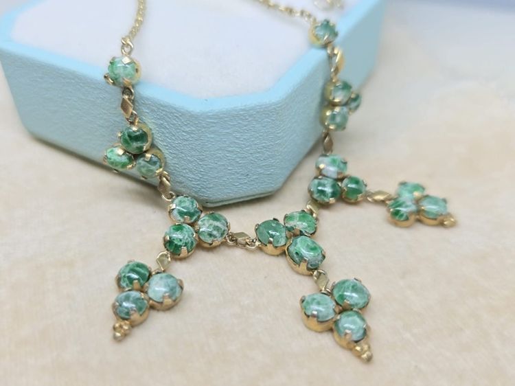 สร้อยคอเงินชุบทองงานเก่า หยกแท้💚 ยาว 18 นิ้ว  รูปที่ 6