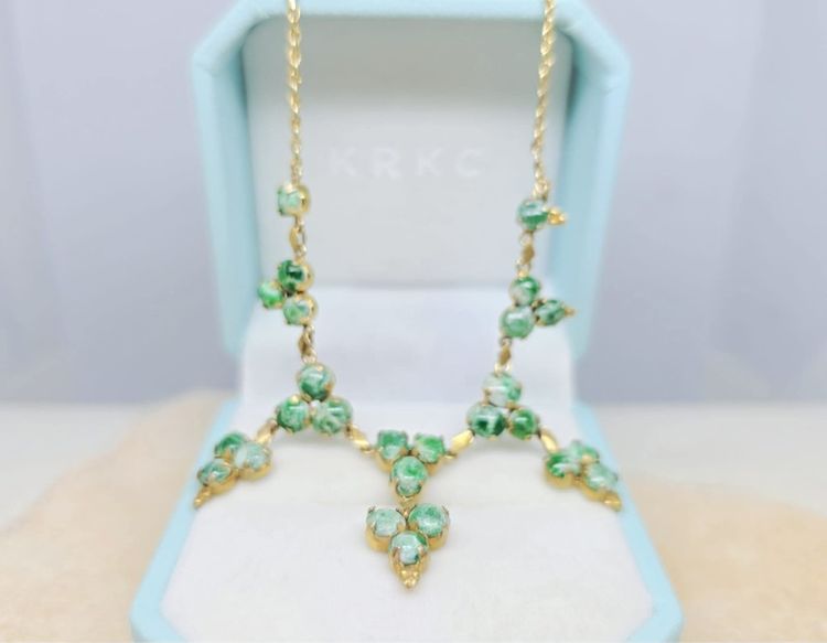 สร้อยคอเงินชุบทองงานเก่า หยกแท้💚 ยาว 18 นิ้ว  รูปที่ 5