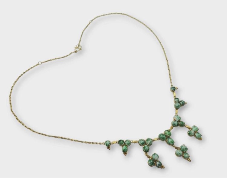 สร้อยคอเงินชุบทองงานเก่า หยกแท้💚 ยาว 18 นิ้ว  รูปที่ 3