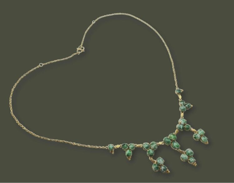 สร้อยคอเงินชุบทองงานเก่า หยกแท้💚 ยาว 18 นิ้ว  รูปที่ 2