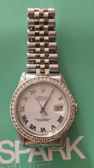 Rolex datejust16220หน้าขาวโรมันขอบเพชรกระจกแซฟไฟรไม่มีกล่องใบ