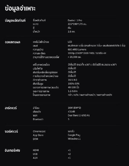 💥 Wanbo DaVinci 1 Pro Android 11.0 NETFLIX เวอร์ชั่นแท้ มือสอง ครบกล่อง อายุเครื่อง 7 วัน พร้อมรับประกันศูนย์ 1 ปีเต็ม 💥 รูปที่ 18