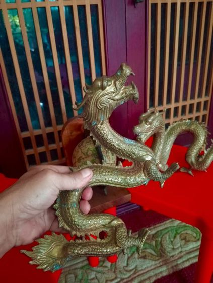 มังกรทองเหลืองแท้เนื้อตันหนาหนัก 1 คู่ขนาดใหญ่สภาพเยี่ยม รูปที่ 11