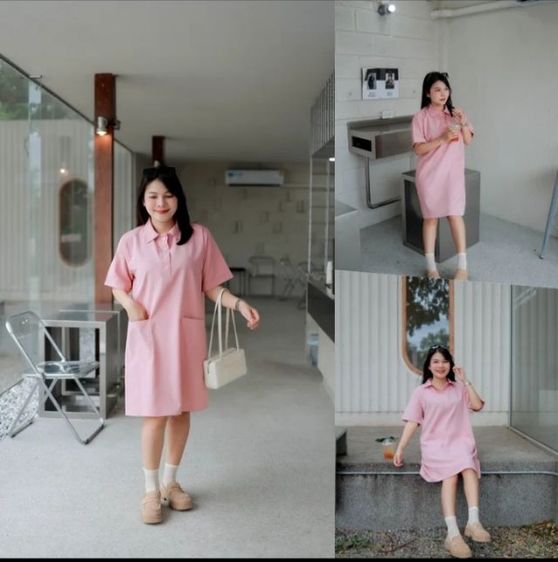 เดรสโปโล ทรงมินิมอลสีชมพู่ รูปที่ 2