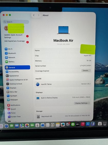 ขาย MacBook Air M3 16GB 512GB สภาพดี ไม่มีตำหนิ (เปลี่ยนมาใช้ ตัว Pro) รูปที่ 7