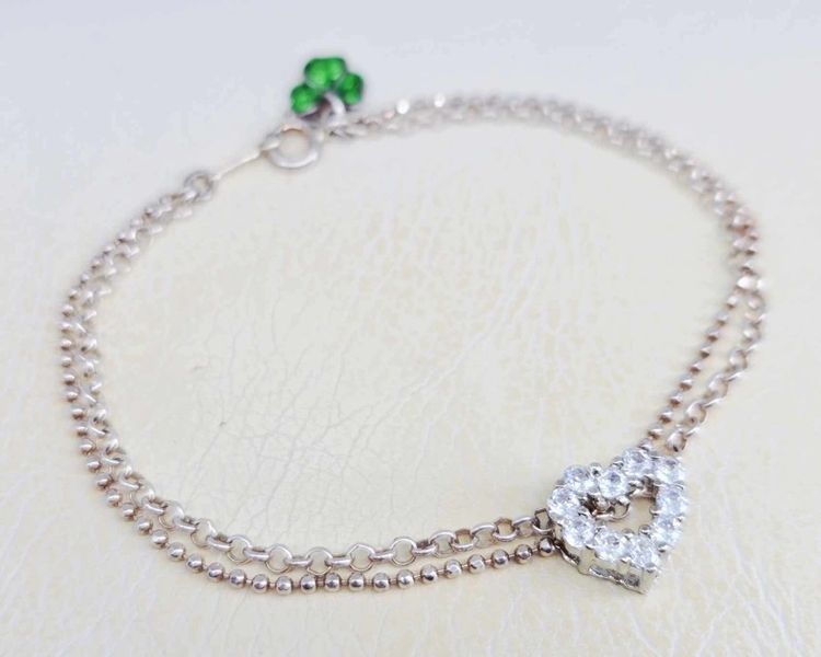 สร้อยข้อมือ งานเก่า สร้อยมือและจี้ เงินแท้ ประดับเพชร CZ ยาว 7 นิ้ว 