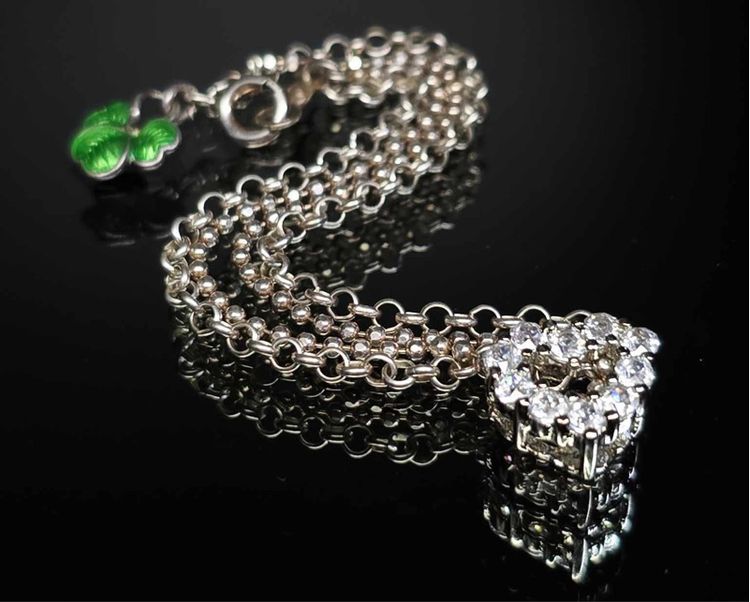 งานเก่า สร้อยมือและจี้ เงินแท้ ประดับเพชร CZ ยาว 7 นิ้ว  รูปที่ 3