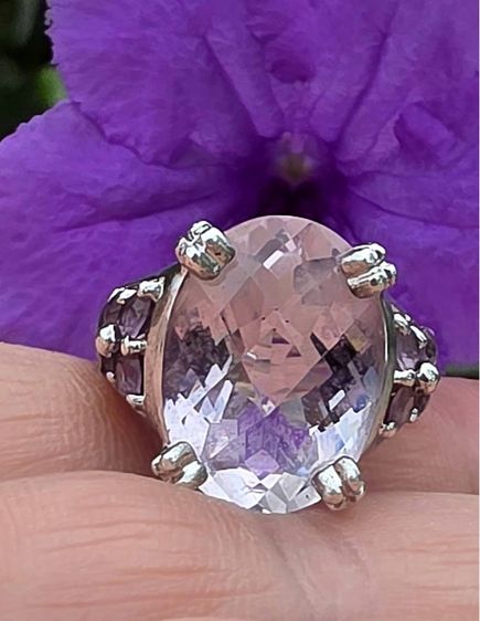 📌นานๆมาค่ะ แหวนเงินแท้งานโบราณ พลอยแท้ Morganite ขนาด 10 กะรัต ไซส์ 51  รูปที่ 2