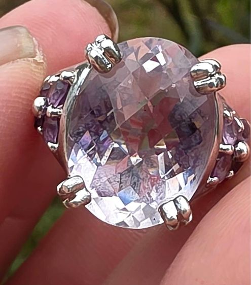 📌นานๆมาค่ะ แหวนเงินแท้งานโบราณ พลอยแท้ Morganite ขนาด 10 กะรัต ไซส์ 51  รูปที่ 3