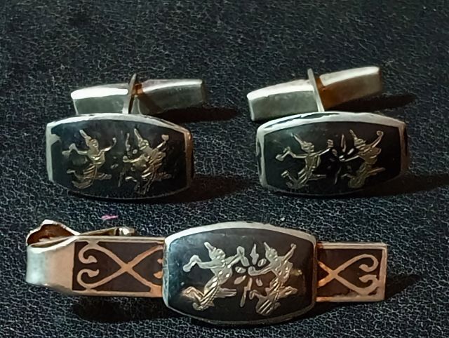 เนื้อเงินแท้สเตอร์ลิง 925ลงถมเก่าโบราณ ครบชุด 3 ชิ้นสภาพเยี่ยม รูปที่ 6