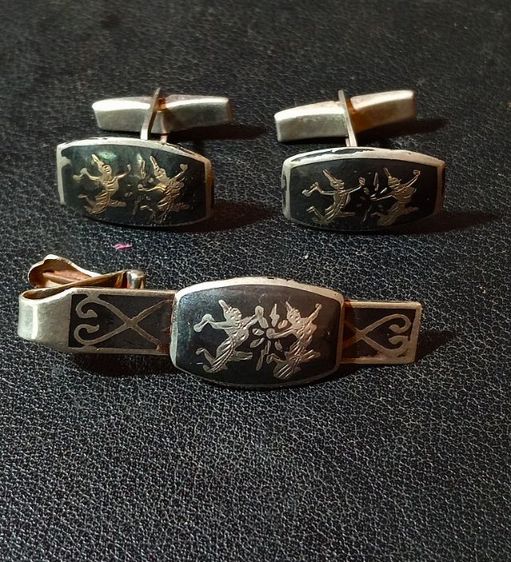 เนื้อเงินแท้สเตอร์ลิง 925ลงถมเก่าโบราณ ครบชุด 3 ชิ้นสภาพเยี่ยม รูปที่ 14