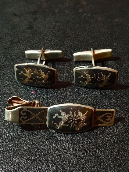 เนื้อเงินแท้สเตอร์ลิง 925ลงถมเก่าโบราณ ครบชุด 3 ชิ้นสภาพเยี่ยม รูปที่ 4