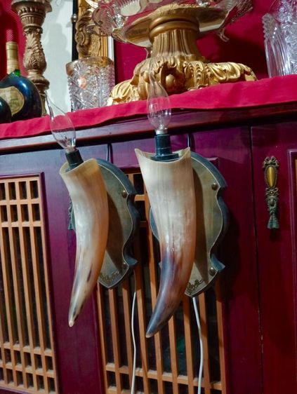 โคมไฟ 1 คู่ เขาจริงแป้นไม้แท้แต่งโลหะพร้อมชุดไฟใช้งานได้เลยสภาพใหม่ รูปที่ 13