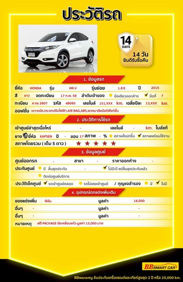 Honda HR-V 2015 1.8 E Utility-car เบนซิน ไม่ติดแก๊ส เกียร์อัตโนมัติ ขาว รูปที่ 2