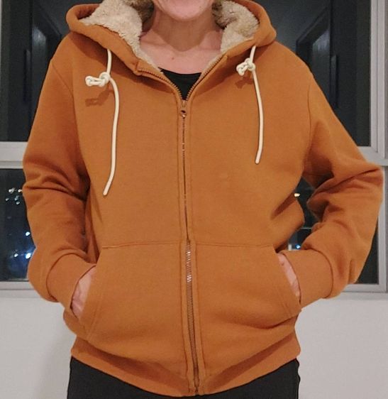 อื่นๆ เสื้อแจ็คเก็ต | เสื้อคลุม ส้ม แขนยาว POLHAM Sherpa Lining เสื้อแจ็คเก็ตฮู้ด สีน้ำตาลอิฐ ซับขนเฟอร์นุ่มกันหนาวติดลบ มือสอง สภาพดี