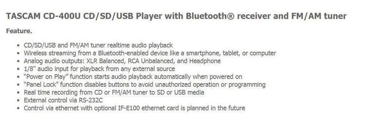 TASCAM CD-400U CD SD USB Player with Bluetooth FM AM tuner ประกันศูนย์ รูปที่ 6