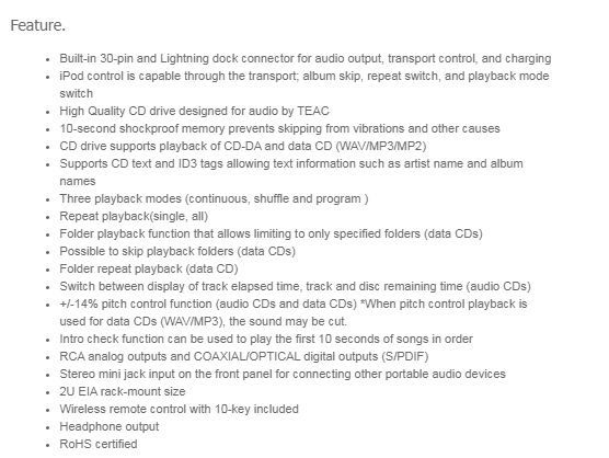 สั่งจอง Tascam CD-200il Professional CD Player with Lightning and 30-pin iPod dock รูปที่ 2