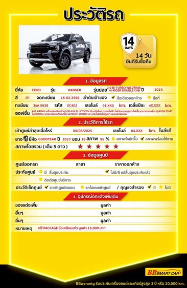 Ford Ranger 2023 2.0 Bi-Turbo Hi-Rider Wildtrak Pickup ดีเซล ไม่ติดแก๊ส เกียร์อัตโนมัติ ดำ รูปที่ 2
