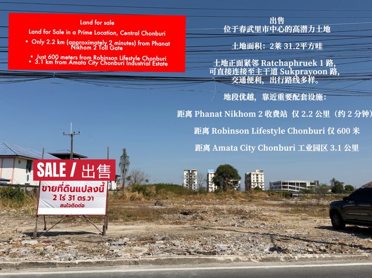 ขายที่ดินใกล้นิคมอมตะซิตี้ เชื่อมถนนศุขประยูร -ชลบุรี ใกล้ถนนใหญ่ ที่ดินสวย ไม่ต้องถม รูปที่ 2