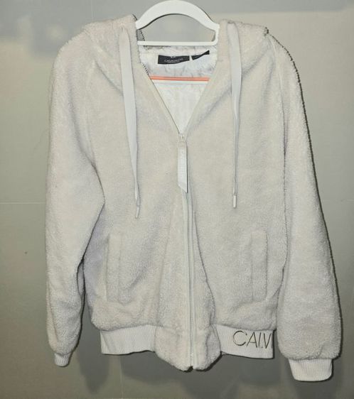 เสื้อกันหนาว มีฮู๊ด แบรนด์ Calvin Klein (ของแท้) สีเทาอ่อน