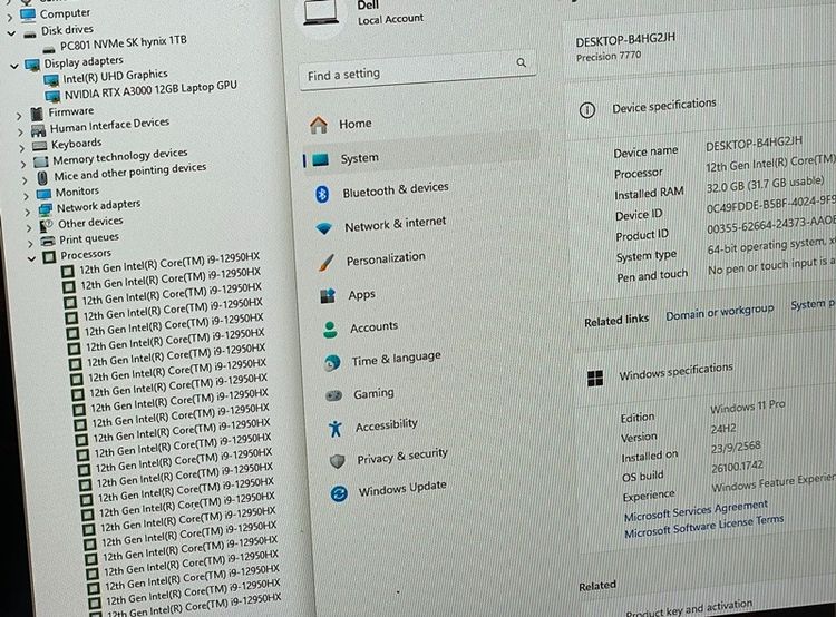 Dell Precision 7770 Mobile WorkStation i9-12950HX SSD1TB RAM32GB NVIDIA RTX A3000 (12GB GDDR6) สินค้ามือสอง ออกแบบ 2D 3D รูปที่ 9