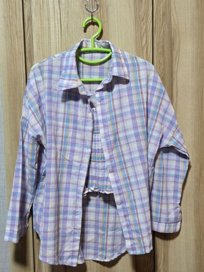 เสื้อเชิ้ตผ้าบางสีม่วง รูปที่ 3
