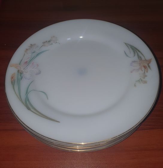 ชุดจานแก้วโอปอล (Opal Glass) ลายดอกไม้ขอบทอง งานวินเทจ USA HOME SET