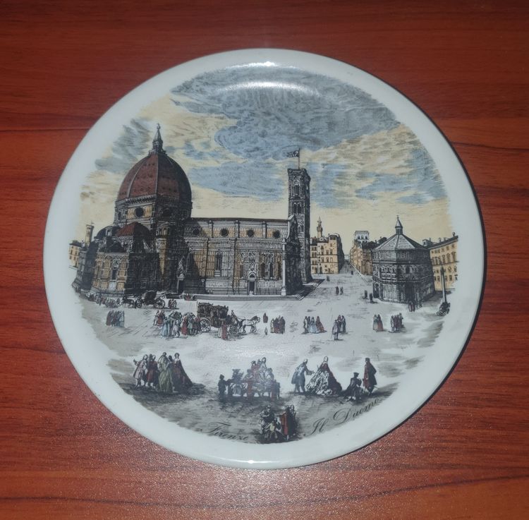 จานโชว์พอร์ซเลนอิตาลี 8 นิ้ว งานวินเทจ A.G.L. ลายเมืองฟลอเรนซ์ Firenze สวยสะสม รูปที่ 2