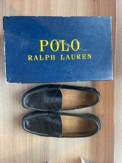 รองเท้าแบบสวมและโลฟเฟอร์ หนังแท้ รองเท้าหนัง Loafer POLO Ralph Lauren แท้ สีดำ US 10D สภาพดี มีกล่อง