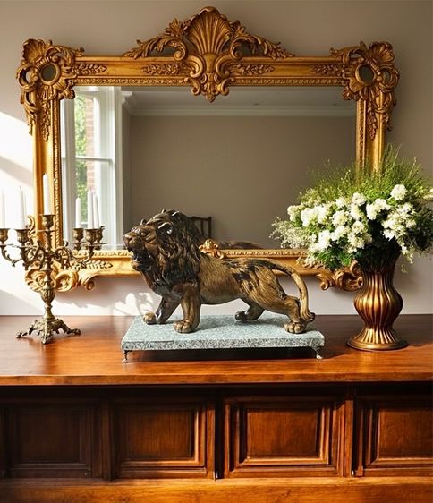 ของตกแต่งบ้านอื่นๆ สิงโตเซรามิคพร้อมแท่นวางหิน