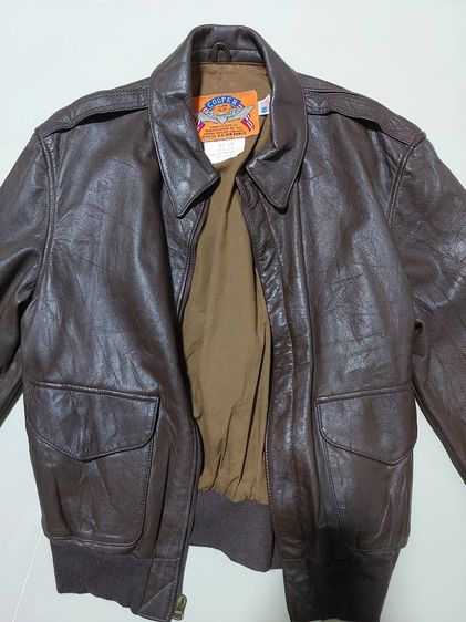 Vintage Cooper A-2 Made In USA Leather Flight Jacket Size 42R หนังแท้สีน้ำตาลเข้มสวย ซิป Ideal จั๊มปลายแขนและเอวแน่นๆไม่ย้วย รูปที่ 12