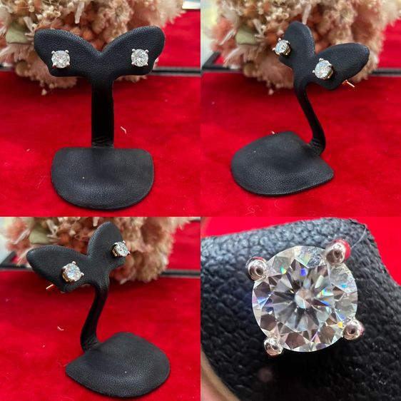 ต่างหูเพชรโมอีส ขนาดเม็ดละ 80 ตัง ตัวเรือนทองแท้ 18k