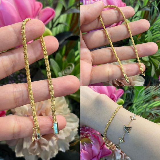 สร้อยข้อมือลายถักใส่สวย น่ารัก ทองแท้ 14k ตอกโค๊ด