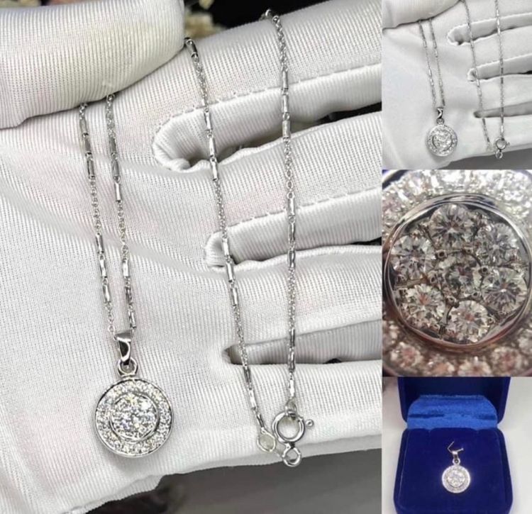 สร้อยคอและจี้ ทองคำขาว จี้เพชรแท้เบลเยี่ยม  เพชรรวม 71 เพชรน้ำ 100 ขาวสวยไฟดี