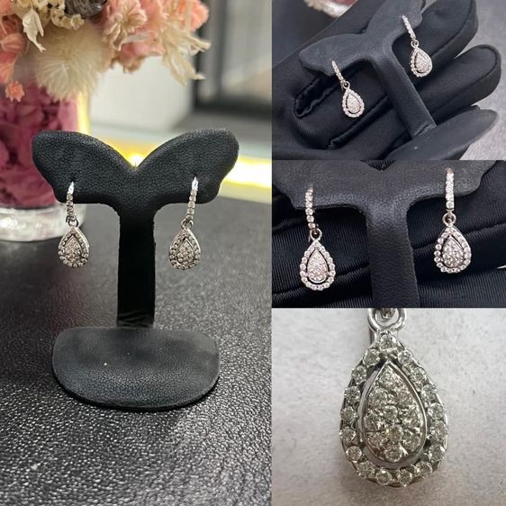 ทองคำขาว ต่างหูเพชรแท้ เกสร เม็ดละ 1 ตัง 64 เม็ด ขาวสวย