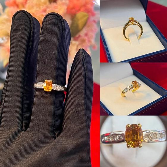 ทอง แหวนพลอย ข้างเพชรแท้เกสร 8 เม็ด รวม 14 ตัง