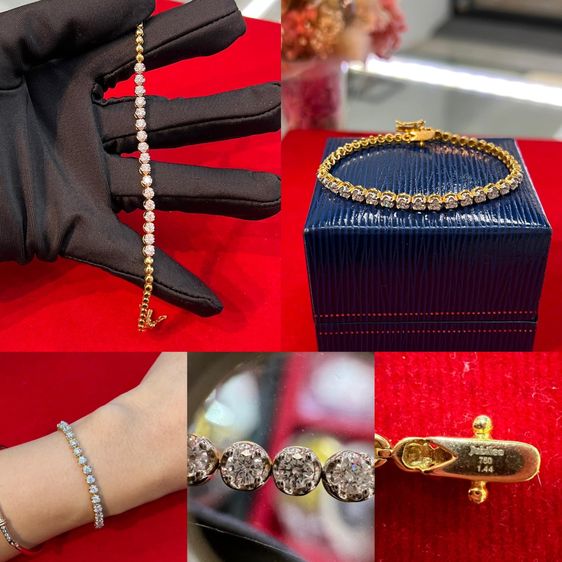 สร้อยข้อมือ ทอง ข้อมือเพชรแท้เบลเยี่ยม 17 เม็ด รวม 1.44 กะรัต 