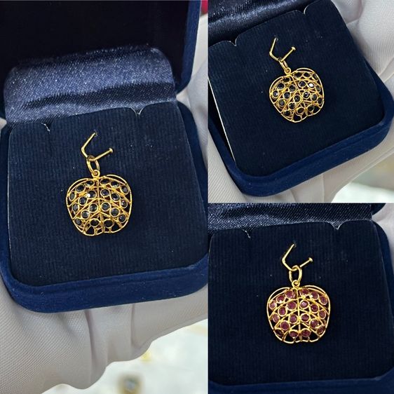 จี้พลอยทรงแอปเปิ้ล ใส่ได้ 2 ด้าน ประดับพลอยทับทิม ไพลิน ทอง 18k