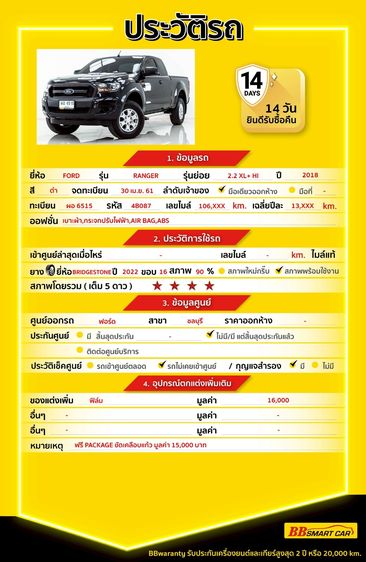 Ford Ranger 2018 2.2 Hi-Rider XL Plus Pickup ดีเซล ไม่ติดแก๊ส เกียร์ธรรมดา ดำ รูปที่ 2