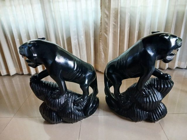 ไม้สักแกะเสือดำตั้งหน้าบ้านทางเข้าโต๊ะทำงานแก้ฮวงจุ๋ยป้องกันแคล้วคลาดปลอดภัยจากอัตรายทั้งปวง รูปที่ 3