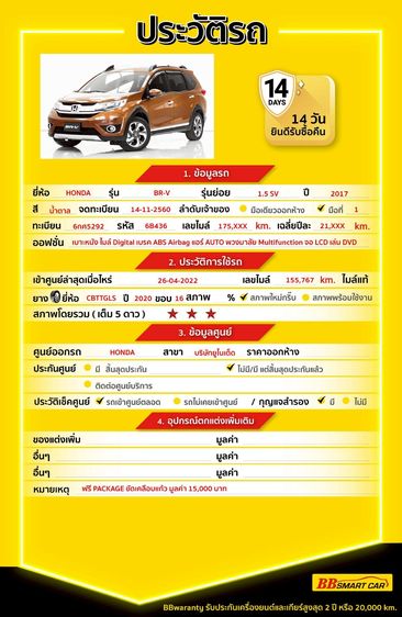 Honda BR-V 2017 1.5 SV Utility-car เบนซิน ไม่ติดแก๊ส เกียร์อัตโนมัติ น้ำตาล รูปที่ 2