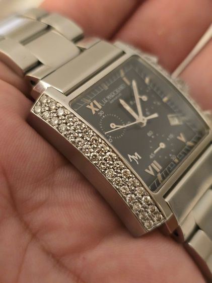 นาฬิกา A LE MARQUAND GENEVE  Black Dial Factory Diamond CHRONOGRAPH ขอบเพชรแท้64เม็ดจากโรงงานเดิม หน้าปัดดำ มีวันที่ กระจกSAPPHIRE CRYSTAL  รูปที่ 9