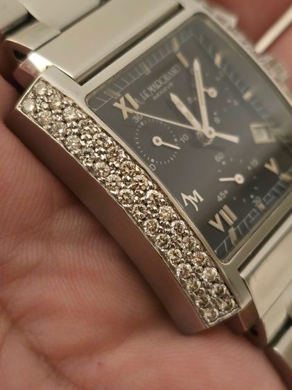 นาฬิกา A LE MARQUAND GENEVE  Black Dial Factory Diamond CHRONOGRAPH ขอบเพชรแท้64เม็ดจากโรงงานเดิม หน้าปัดดำ มีวันที่ กระจกSAPPHIRE CRYSTAL  รูปที่ 3