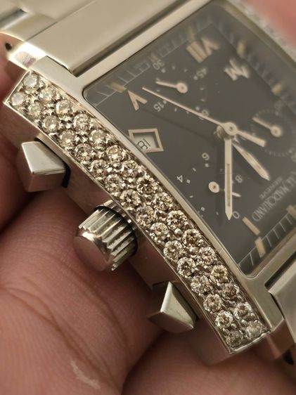 นาฬิกา A LE MARQUAND GENEVE  Black Dial Factory Diamond CHRONOGRAPH ขอบเพชรแท้64เม็ดจากโรงงานเดิม หน้าปัดดำ มีวันที่ กระจกSAPPHIRE CRYSTAL  รูปที่ 5