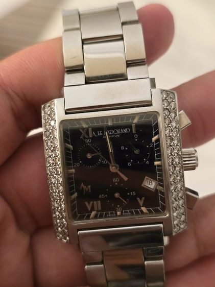 นาฬิกา A LE MARQUAND GENEVE  Black Dial Factory Diamond CHRONOGRAPH ขอบเพชรแท้64เม็ดจากโรงงานเดิม หน้าปัดดำ มีวันที่ กระจกSAPPHIRE CRYSTAL  รูปที่ 6
